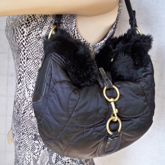 COACH #3587 SOHO SKI HOBO/RABBIT FUR TRIM HANDBAG - Picture 3 of 7